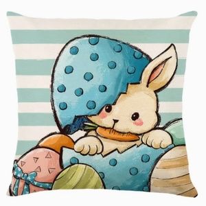 NEW Easter/Spring/Nursery Bunny Rabbit & Egg Linen Throw Pillow Case/Cover 17.7"